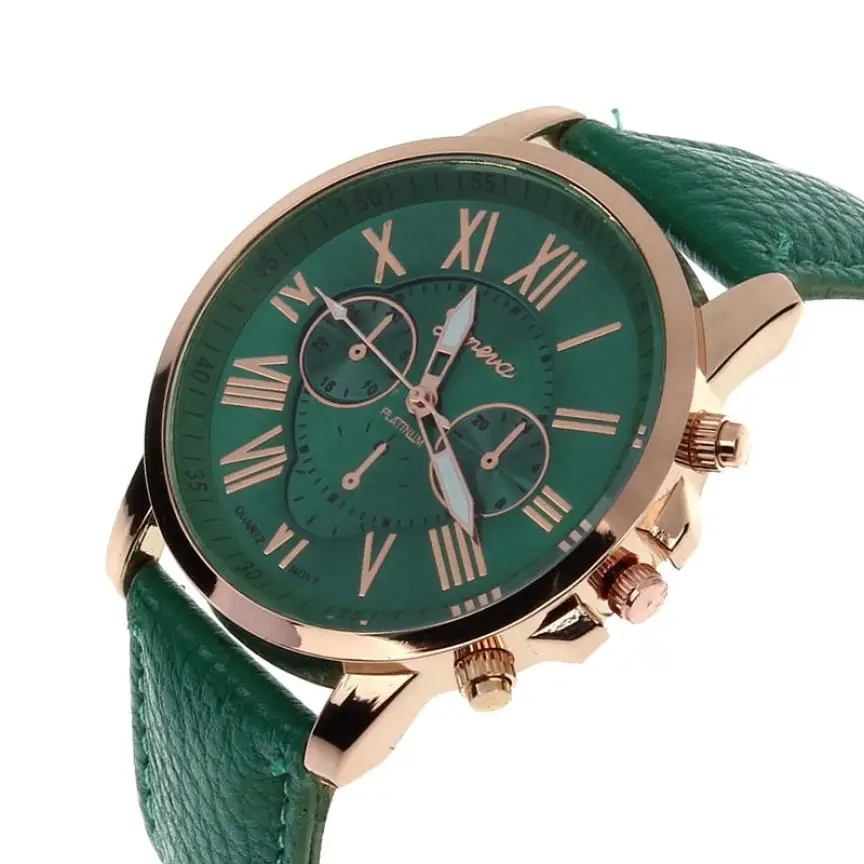 Dark Green Reloj Mujer модные Geneva с римскими цифрами искусственная кожа аналоговые кварцевые женские наручные часы Saat женские часы Лидирующий бренд класса люкс - Цвет: Dark Green