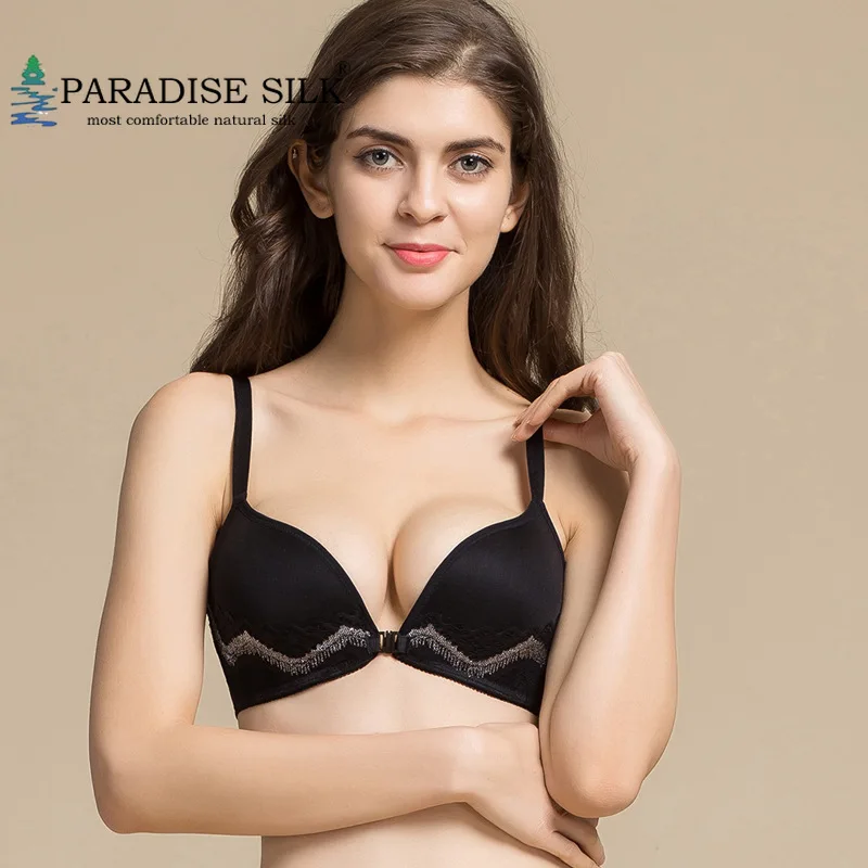 Бюстгальтер с передней пряжкой без ободка 100% натуральный шелк трикотажный