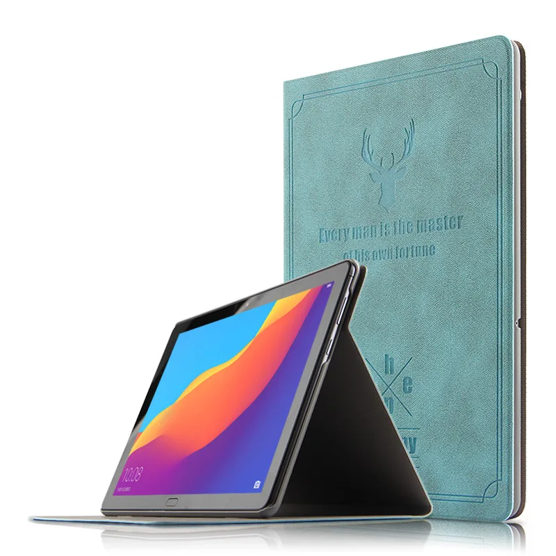 Синий Из искусственной кожи чехол-подставка чехол для huawei MediaPad T5 10 AGS2-L09 AGS2-L03 AGS2-W09 AGS2-W19 10," планшет защитный чехол+ Защитная пленка на экран+ подставка для ручек - Цвет: Синий