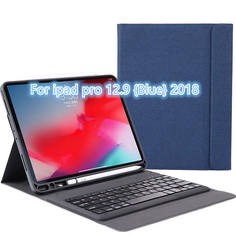 Роскошный Bluetooth клавиатура подставка для ручки Чехол для iPad Pro 12,9 дюйма беспроводной PU кожаный Интеллектуальный чехол для клавиатуры для iPad чехол - Цвет: Blue
