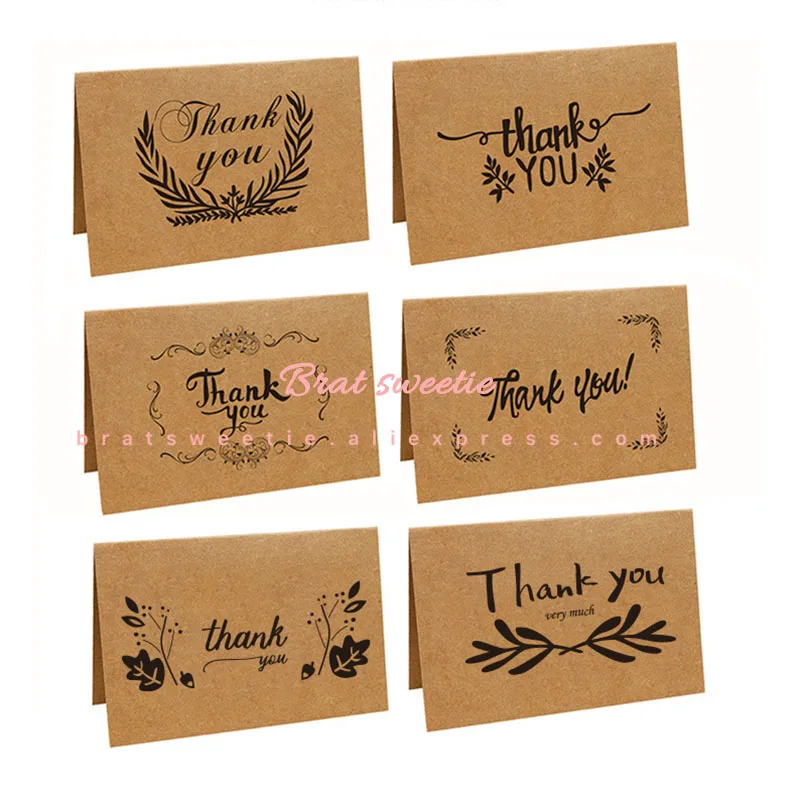 Kraft thank you card Благодарные открытки крафт-бумага поздравительная открытка с конвертами деревенский для свадьбы или «нулевого дня рождения» юбилейные сувениры вечерние товары - Цвет: Kraft thank you card