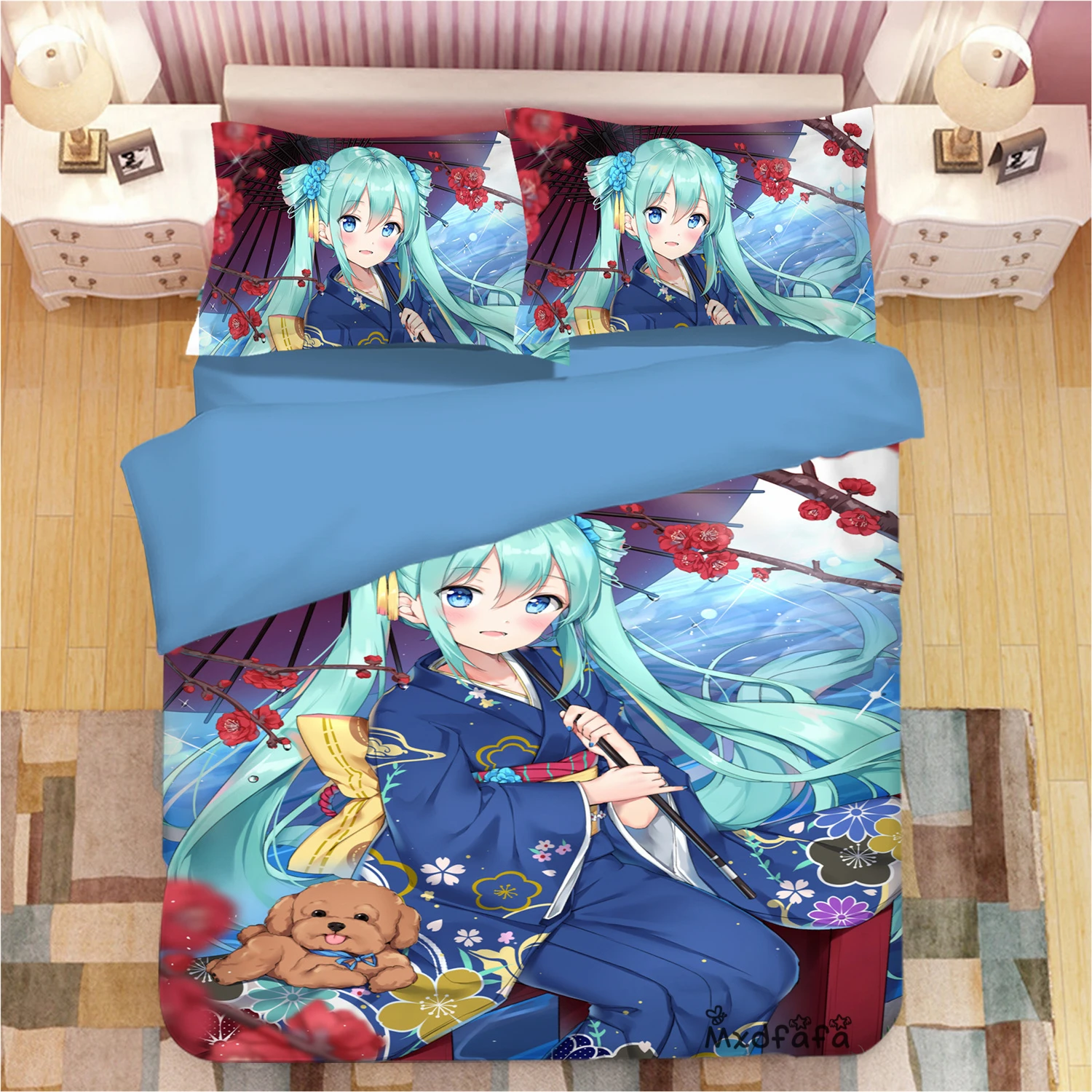 Короткая футболка с героями из японского аниме «Hatsune Miku печатных пододеяльник набор комплект постельного белья роскошное покрывало постельный комплект включает 1 пододеяльник и 2 наволочки