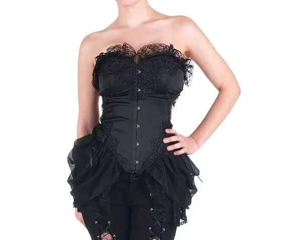 Готический/стимпанк роскошный винтажный корсет черный/белый кружевной с рюшами