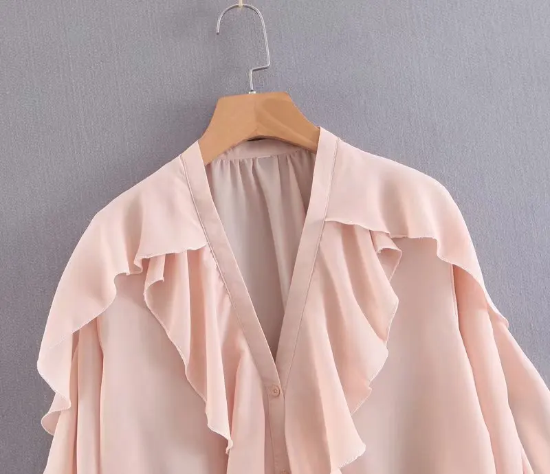 Уличная одежда однотонные Блузы с оборками Blusa Xl45 2088 топ в европейском и