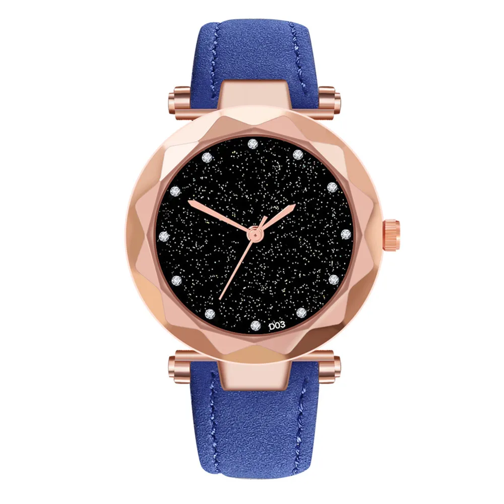 Новые женские кварцевые часы высокого класса кожаный синий круглый стеклянный
