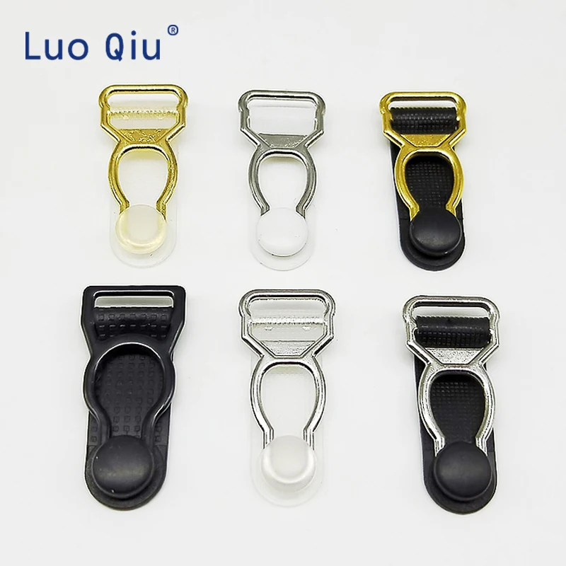 

Luo Qiu 12mm 12 pcs / lot high quality nickel plated alloy suspender clip garter belt clips Women Plastic Leg Garter Grips
