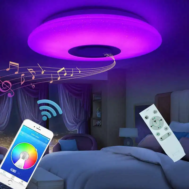 Потолочная лампа светодиодная меняющая цвета с Bluetooth динамиком 60 Вт|Потолочные