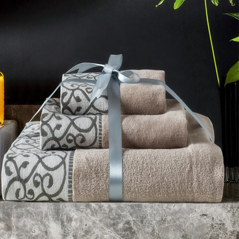 3pcs/set Grey Soft Cotton Towel Set Beach Shower Bath Face Body Washcloths for Adult Fashion Creative Gifts Home Hotel|cotton towel set|towel
