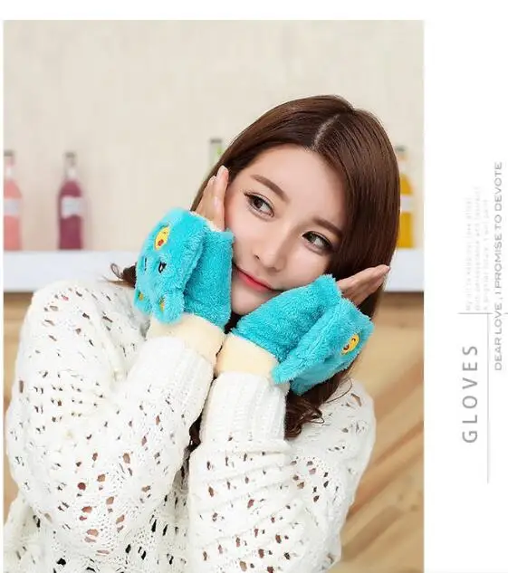 Новинка 2018 перчатки с откидной крышкой очень милые женские теплые плюшевые