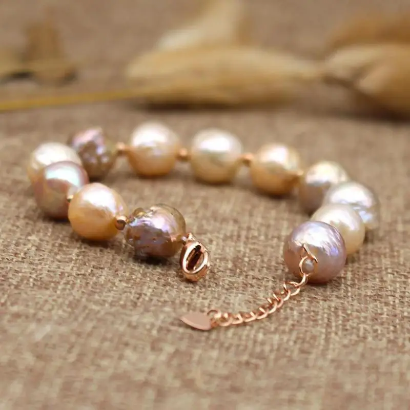 Женский браслет из натурального пресноводного жемчуга 10-12 мм с бусинами в стиле