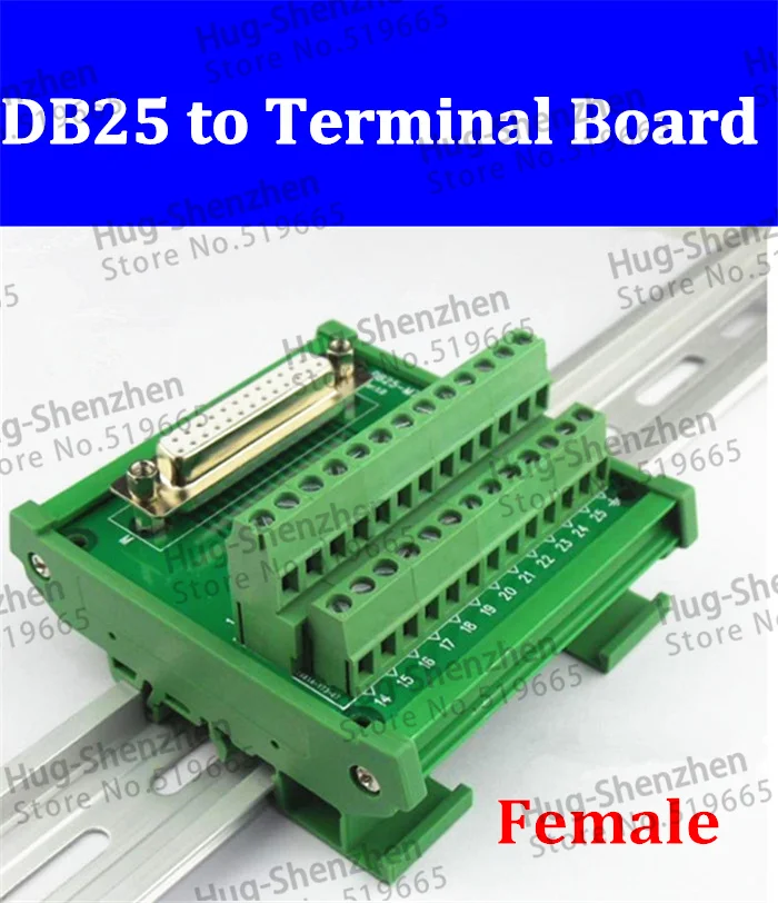 

DB25 female D-SUB 25 Pin Port Signals Breakout PCB Board Screw terminal Adapter connector DR25 with housing, Din Rail Mounting