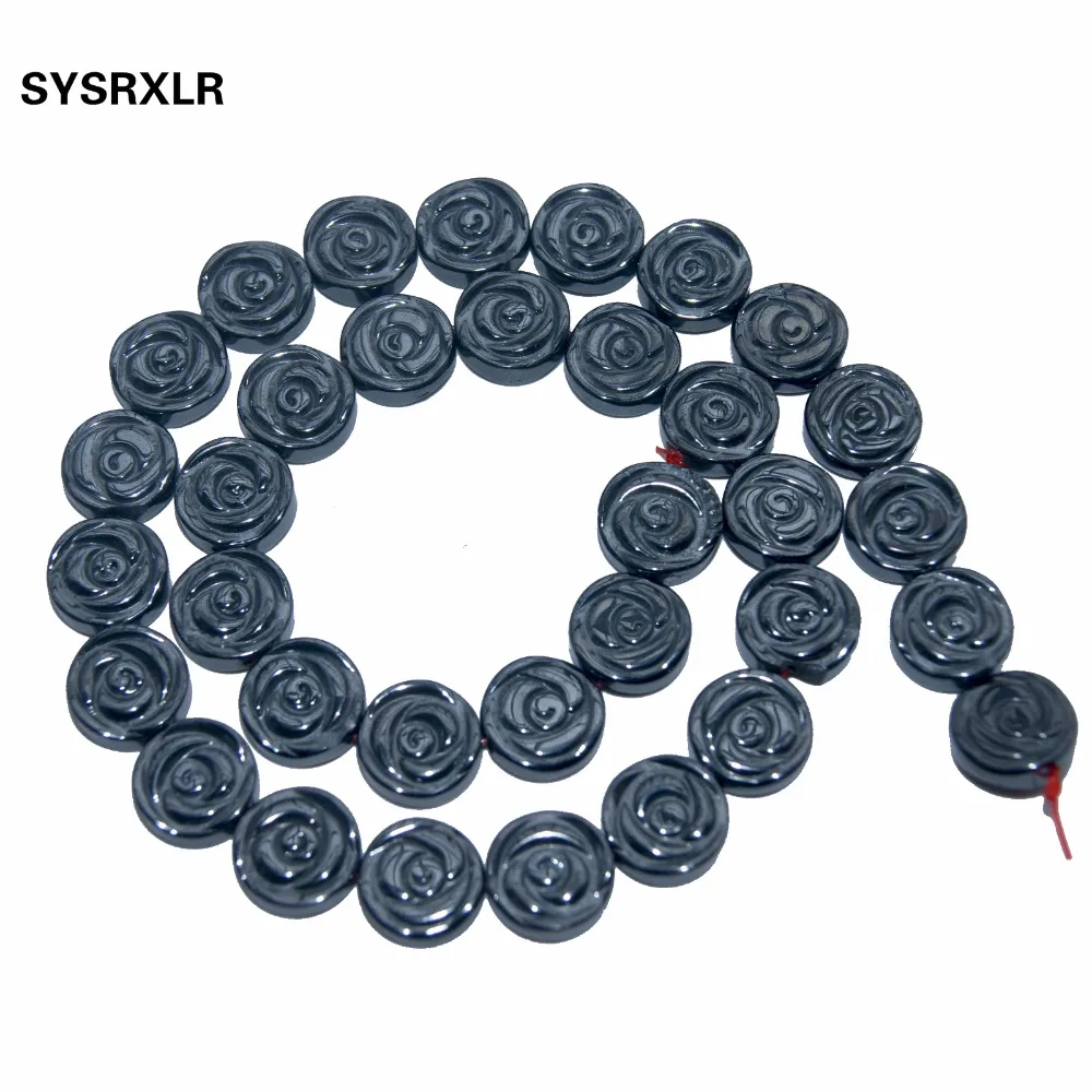 

Wholesale Charm Natural Black Hematite Stone Beads 6/8/10/12 MM Round Rose Flower Stone Beads DIY Bracelets For Jewelry Making