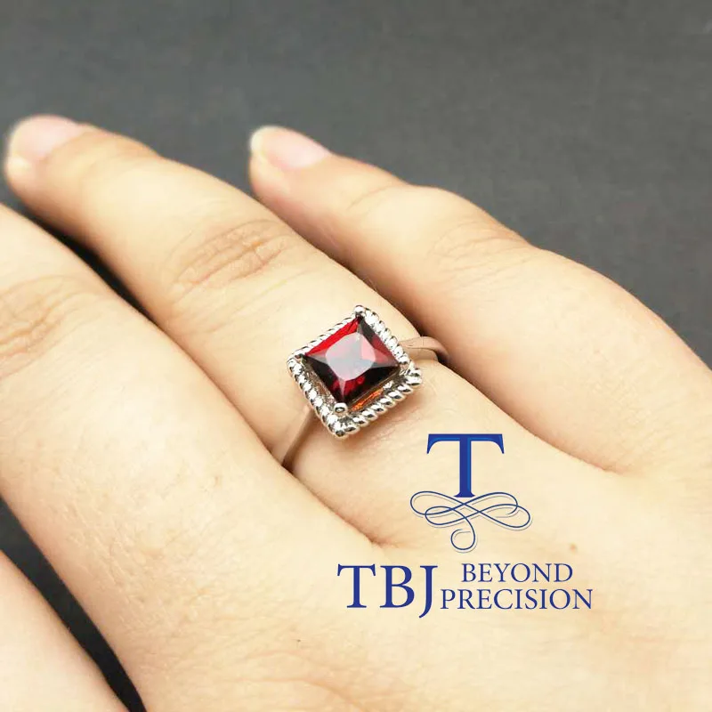 TBJ natural mozambique garnet square 6mm in 925 silver gemstone jewelry ring with gift box | Украшения и аксессуары