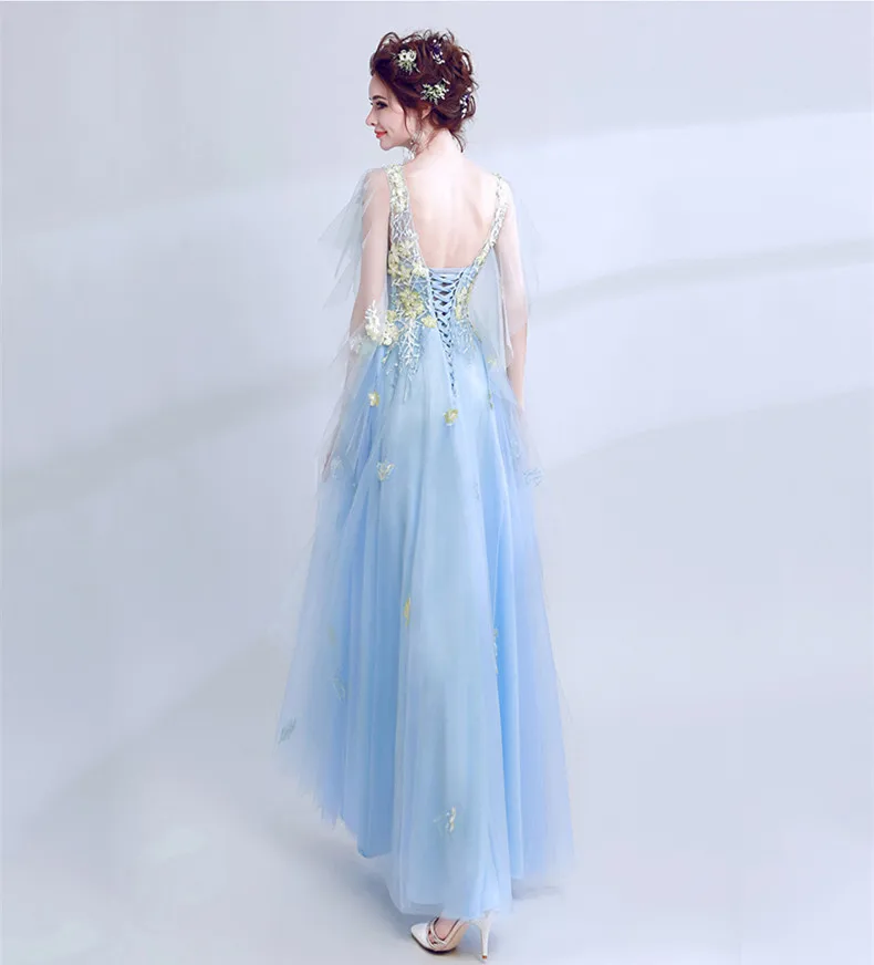 JaneVini 2018 Popular Blue Bridesmaid Bridemaids Dresses Long Lace Embroidery Beaded Party Women Robe De Chambre Femme | Свадьбы и