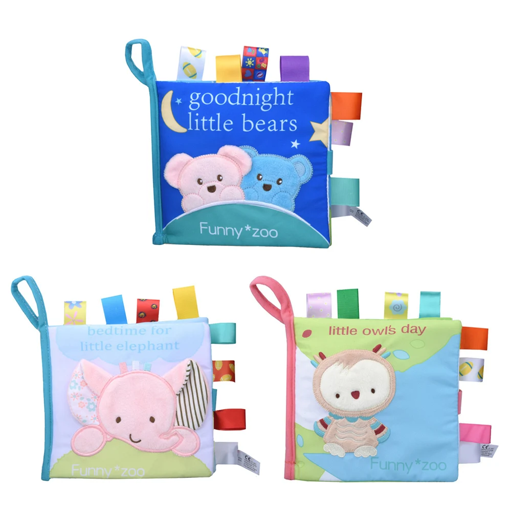 

3 Pcs/Set Animal Stereo Cloth Book Soft Baby Books Tear Label Early Sensory Education Baby Rattle Plush Toys YH-17