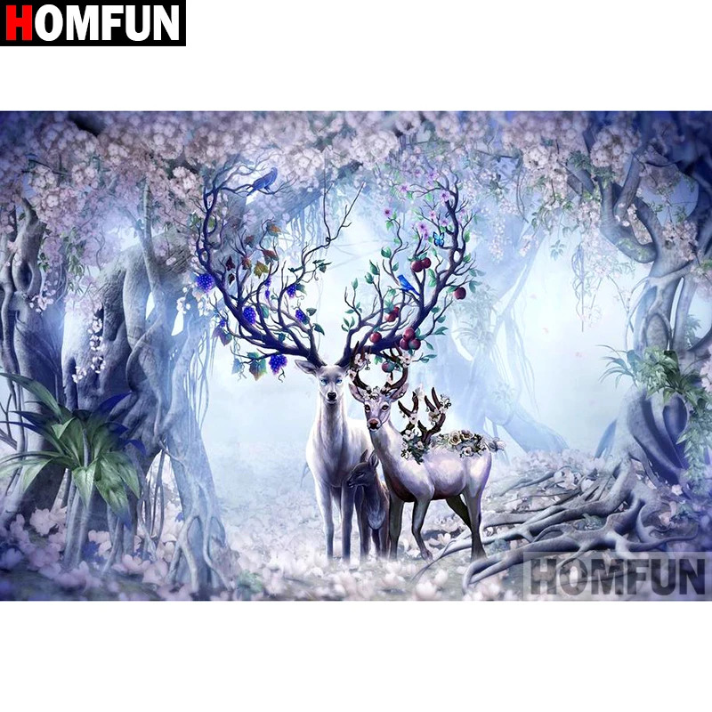 Картина Стразы HOMFUN алмазная 3D вышивка крестиком Семья оленя A18953 | Дом и сад