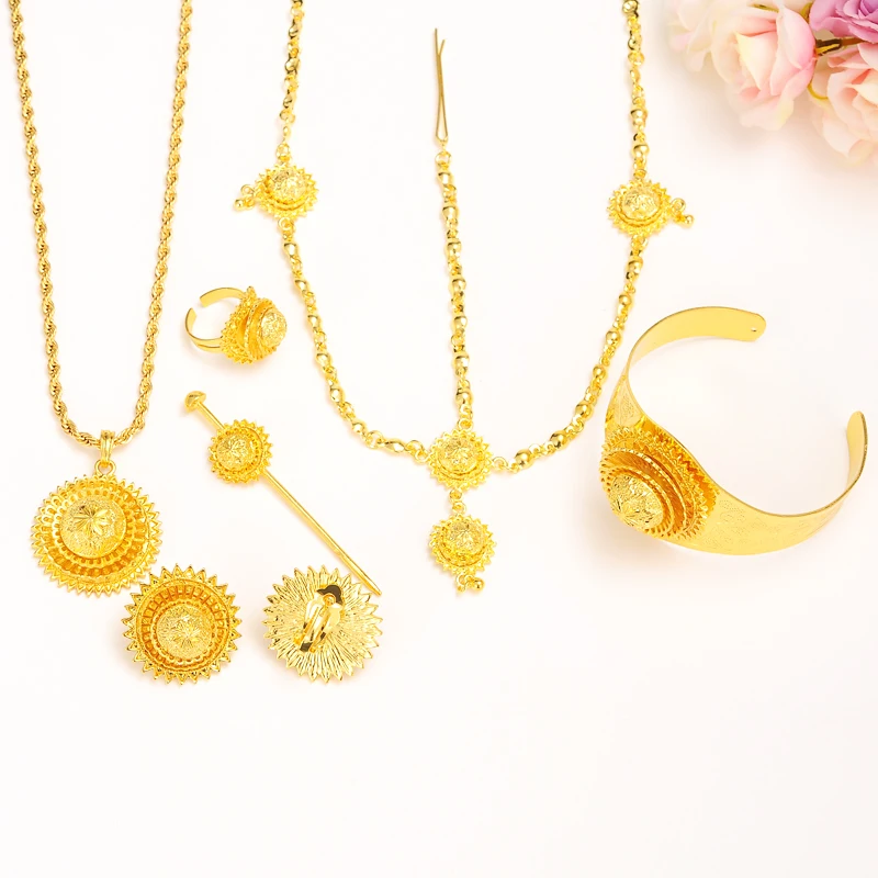 Большой женский ювелирный набор из эфиопских волос золотистого цвета/подвесная