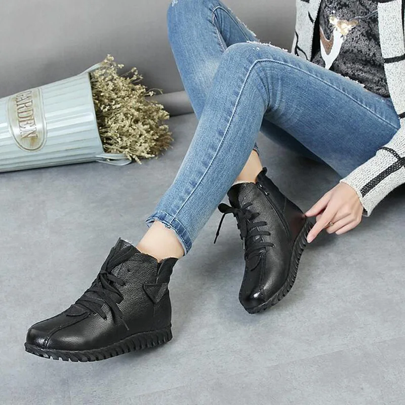 

BEYARNE 2018 new Everest Genuine Leather Boots women Female shoes Autumn Winter short Boots flats lace up ankle boots