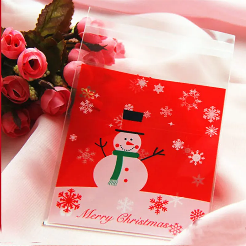 100 шт./лот красный Рождественский Снеговик клейкая сумка печенье diy Подарочные
