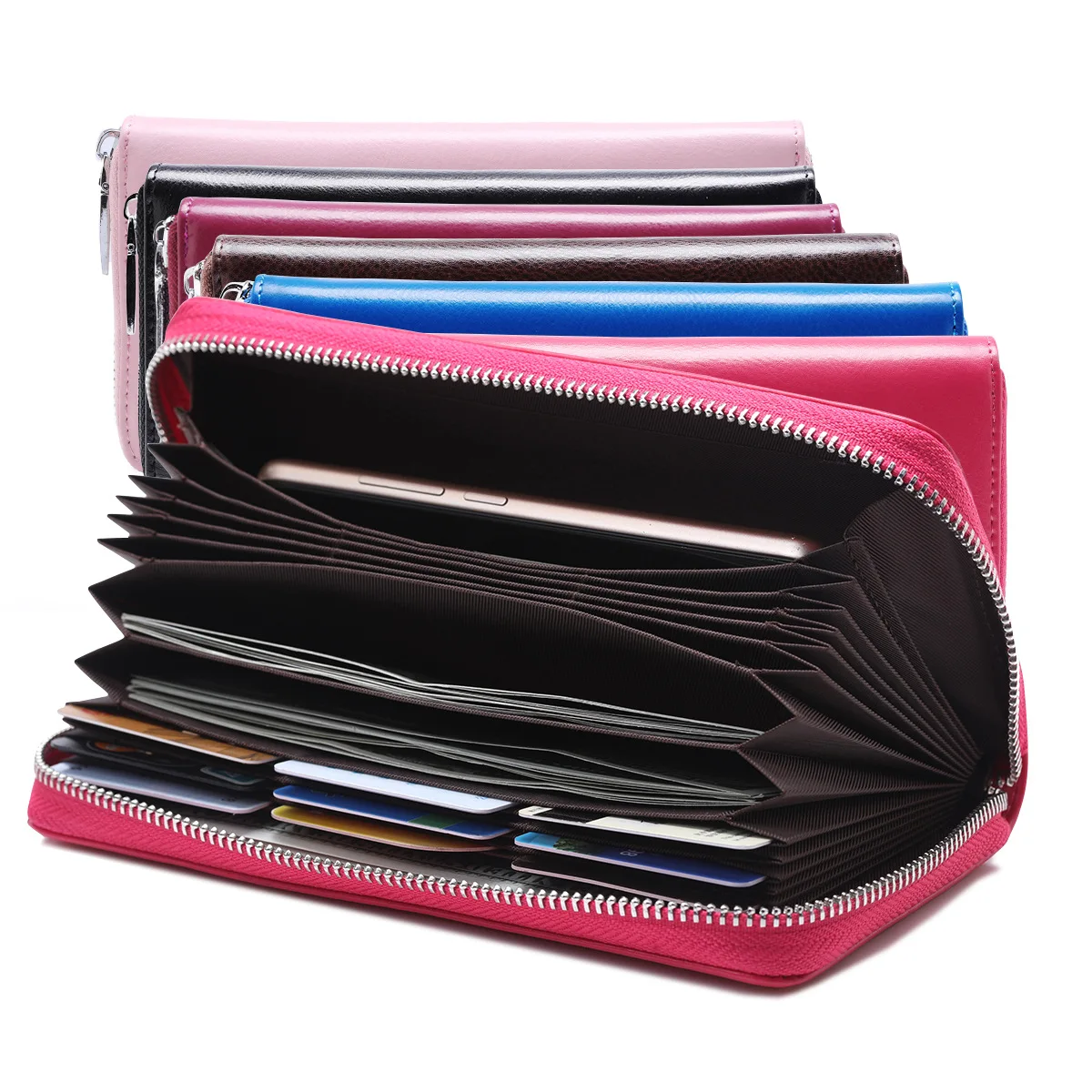 

Genuine Leather Organizer Wallets Female Long Zipper Organ Card Wallet Large Capacity Women Clutch Hand Bags Portefeuille Femme