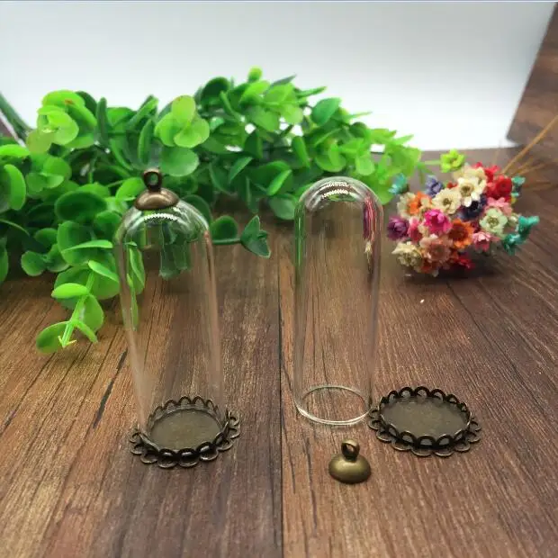 

20sets/lot 50*18mm glass globe antique bronze color DOUBLE LACE base beads cap glass vial pendant bottle dome jewelry findings