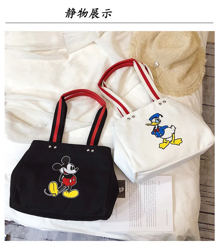 Disney Микки Маус мультфильм леди сумка холщовая Женская сумочка через плечо Большая вместительная сумка шопинг Портативная сумка подарок для девочки