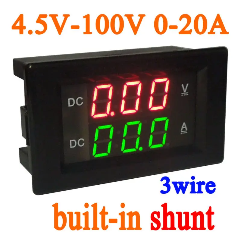 

DC 4.5-100V 20A Shunt Dual display LED Digital Voltmeter Ammeter volt AMP 5V 12V 24V 36V 48V 60V 72V 84V 96V FOR car Voltage