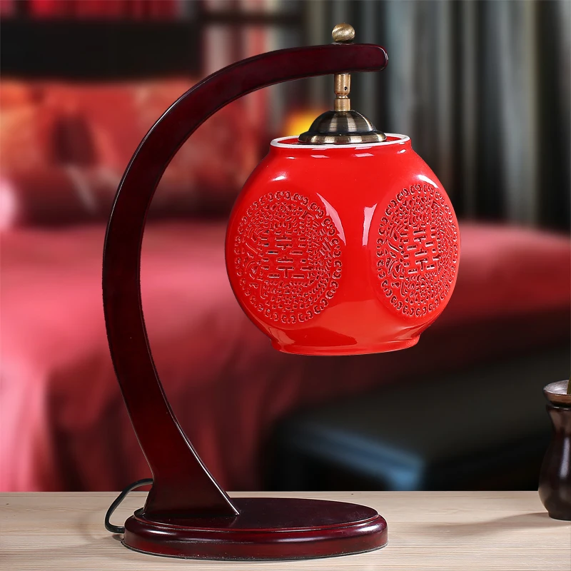 

bedroom bedside lamp wedding gift CL Table lamp Jingdezhen Chinese style retro with ceramic lamp Chinese wind red creative