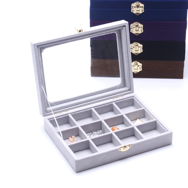 

New 12 Slots Velvet Desk Jewelry Storage Box Portable Ring Necklace Jewelry Carrying Case Women Jewelry Storage Organizers Box