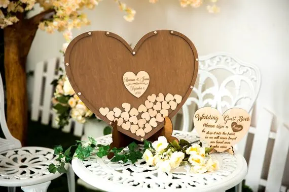 personalize mr&mrs wooden heart Wedding Guest Book Alternative Guestbook Drop Top box wedding Guest Book hearts drop box