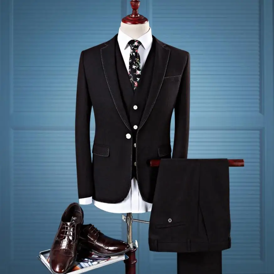 

Jacket+Vest +Pants)2019 Slim Fit Men Casual Business Suits Jacket Men's Wool Suits Wedding Suit Men costume homme mariage tuxedo