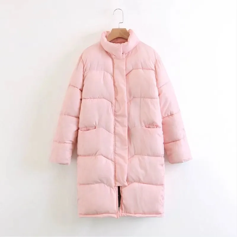 

2019 Winter New Thick Cotton Coat Solid color Ladies Fashion Stand Collar Long sleeve Casual Loose Jacket cc111
