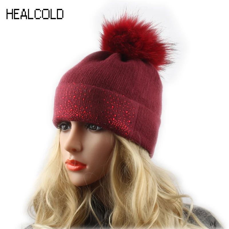 Женские зимние шерстяные головные уборы с помпоном женская вязаная теплая шапка