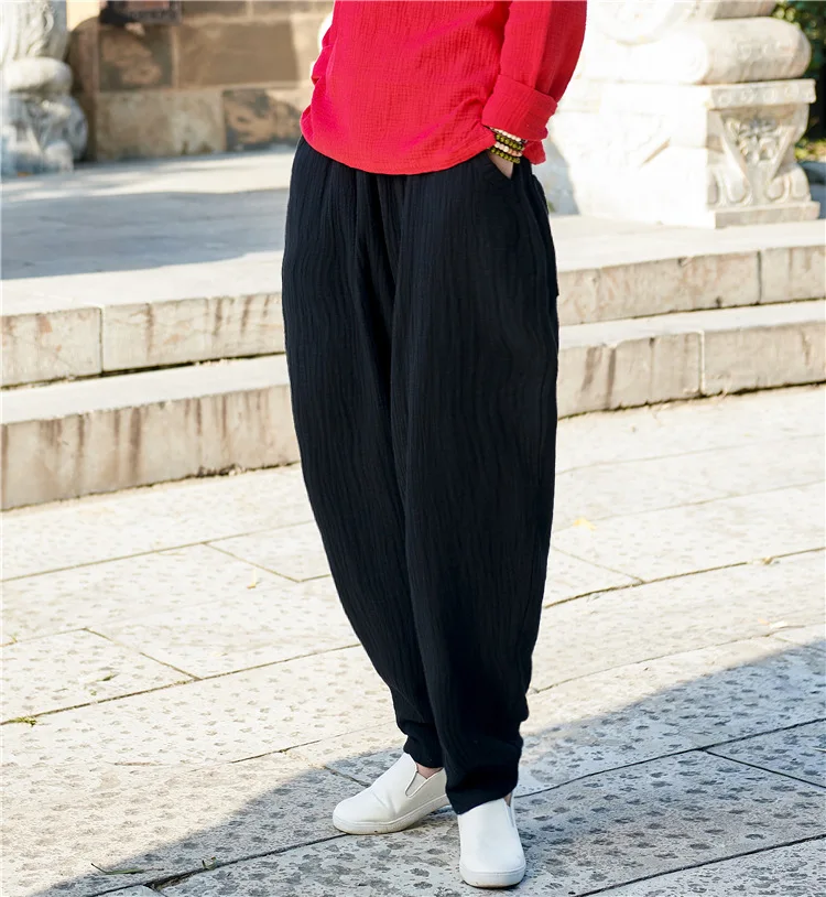 Женские винтажные брюки Suvance хлопковые свободные однотонные штаны из льна в