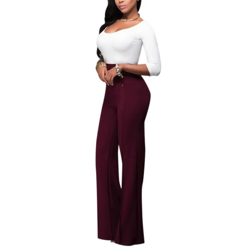 

2020 Pants Women Casual Stretch Trousers Women Elastic High Waist Decorative Buttons Loose Straight Pants pantalones mujer