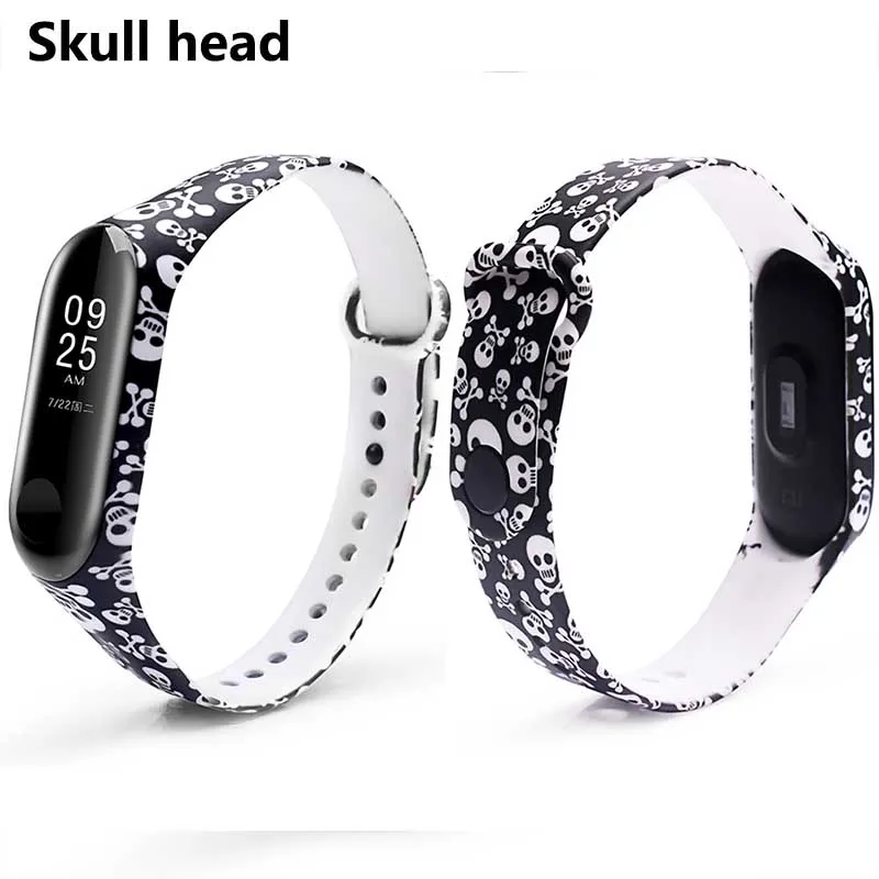 BOORUI, новинка, Miband, 3 ремешка, регулируемый, цветной, силиконовый, Miband, 3 аксессуары, сменный, спортивный, correa Mi3, ремешок на запястье - Цвет: Skull head