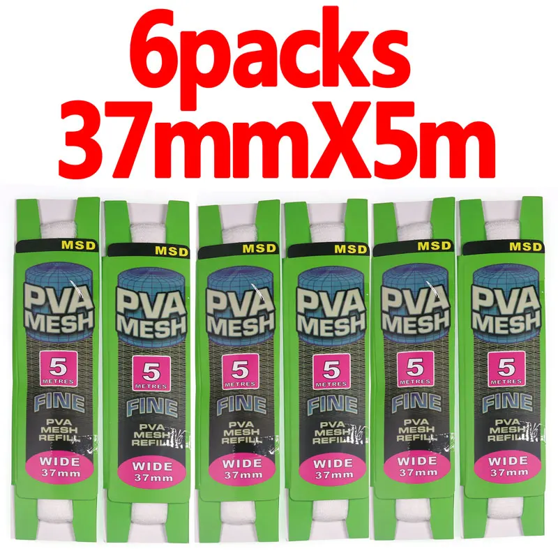 37mmX5m 6packs Wifreo, 6 шт., 25 мм X 5 м, 37 мм X 5 м, ПВА-сетка для ловли карпа, запасная часть, дно для крючка, приманки, кормов, Boillie, такелажная установка, кормушка - Цвет: 37mmX5m 6packs