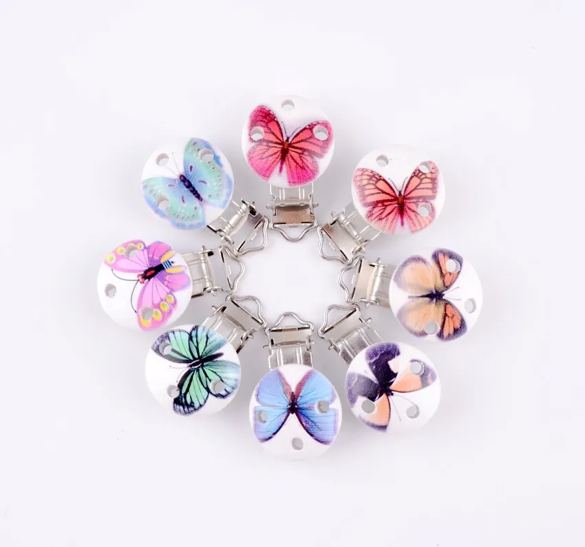 1Pcs(8 Colors Can Choose)Metal Suspender Butterfly Trousers Pacifier Clips With Plastic Wood Craft Sewing Tool 45x30mm D2988-3 | Дом и сад