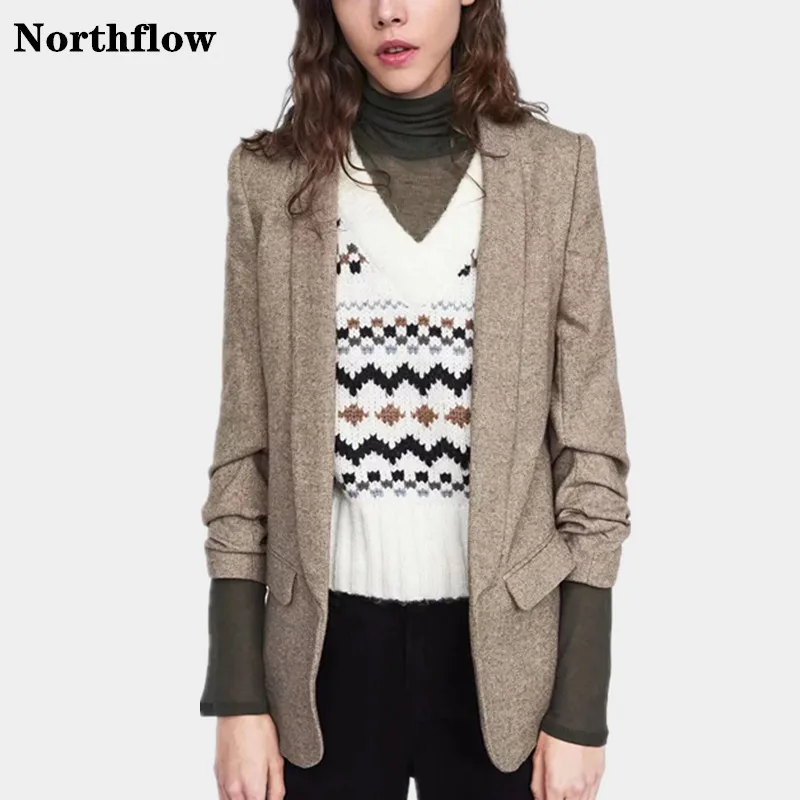 Northflow 2019 Блейзер Женский английский стиль карманы полосатый Повседневный