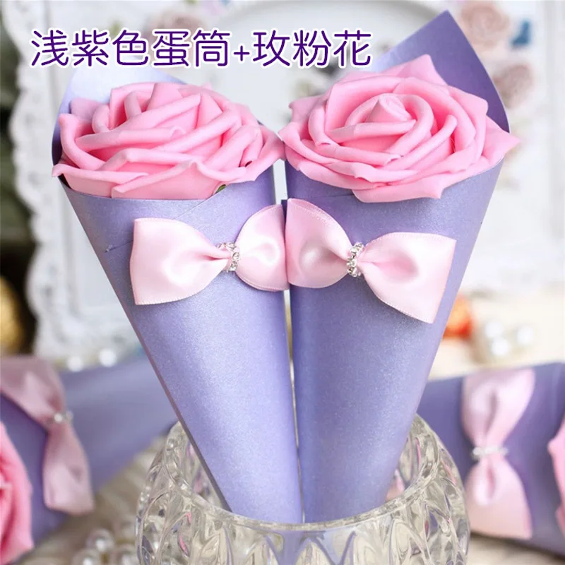 M03 Lilac colour 20 шт./лот, романтическая коробка для конфет с мороженым, тюбик для яиц, розовая коробка для конфет, Подарочная коробка с цветком и бантом, шикарная модная свадебная Декорация - Цвет: M03 Lilac colour