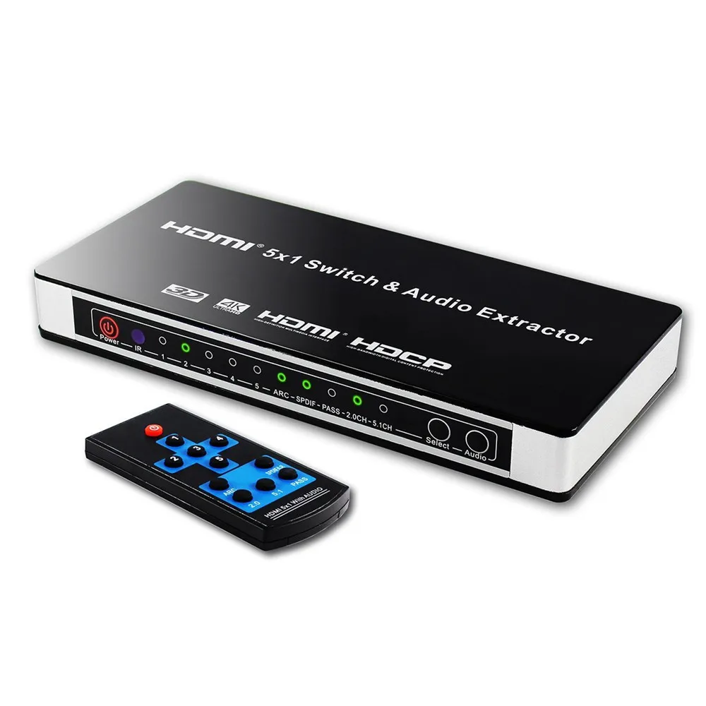 Аудиоэкстрактор UHD 5x1 4K 1 4 HDMI 5 портов с ARC & IR 7 8 канальный пульт дистанционного
