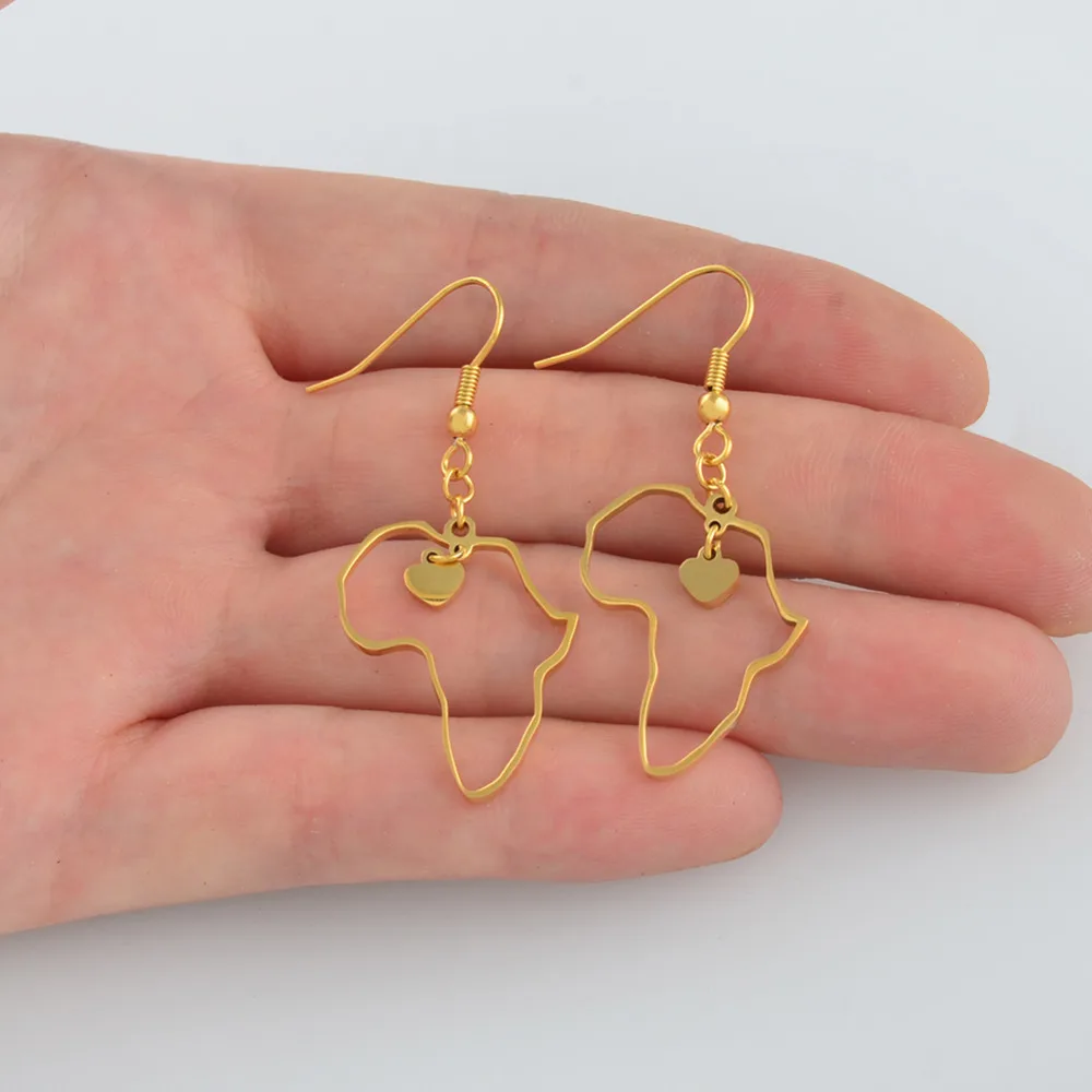 Gold Color Africa Map Earrings for Women Girls in Heart Trendy Jewelry African Maps #J0576 | Украшения и аксессуары