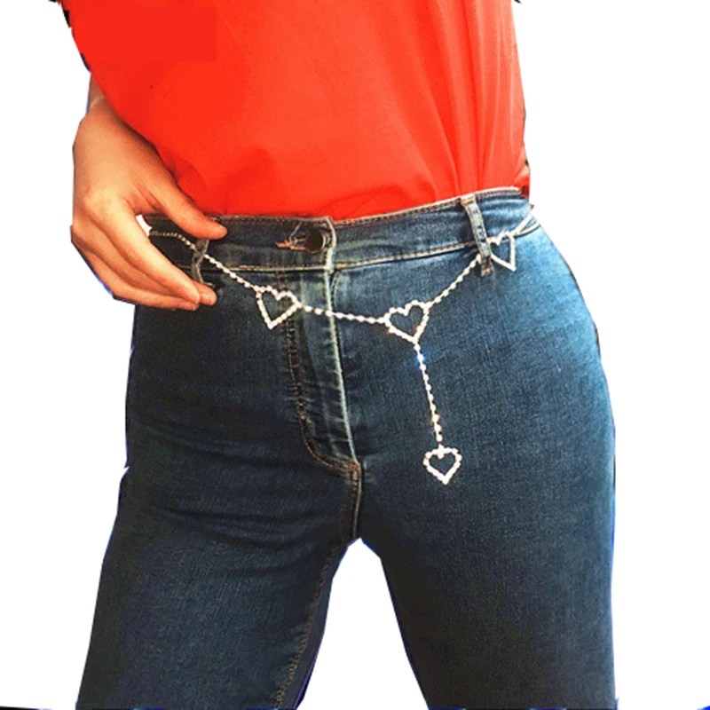 90s Vintage Kawaii Heart Waist Chain Cute Bling Night Club Disco Belt Harajuku Band Pant Accessory |