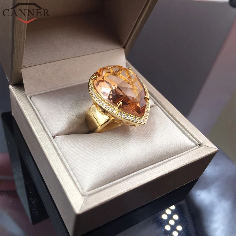 Женское кольцо в форме капли CANNER роскошное желтое с большим кубическим цирконием