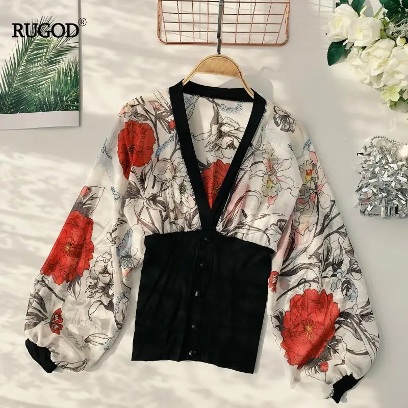 Женская туника с леопардовым принтом RUGOD элегантная винтажная блузка рукавами