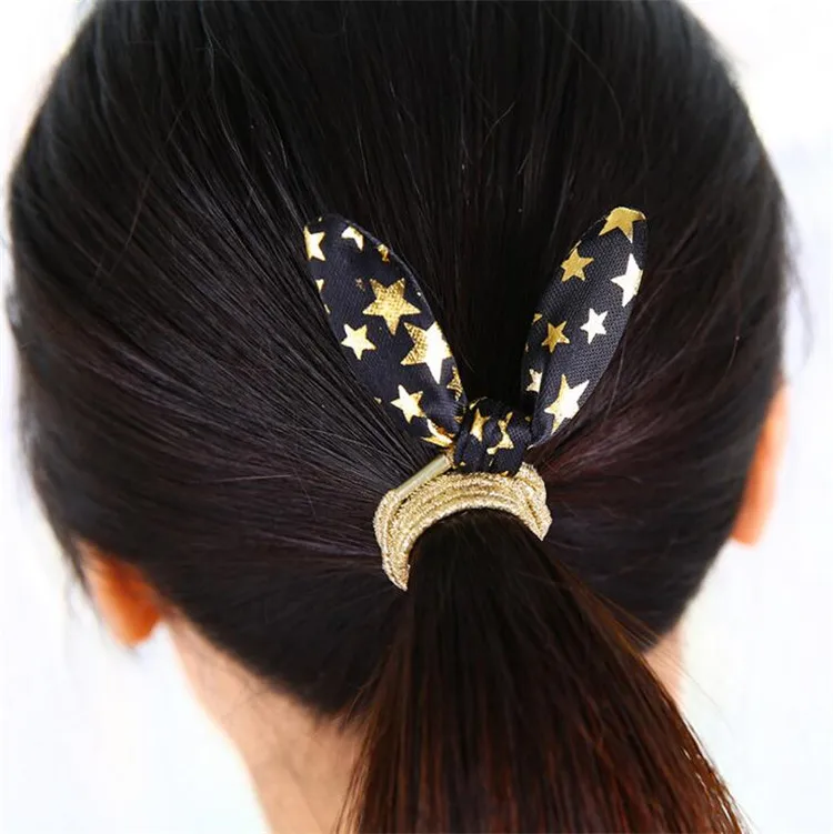 2 шт/лот Женщины Девочки Милые Банты Пентаграммы Пятна Полосатые Клетчатые Печать Резинки Для Волос с Кроличьими Ушками из Искусственной Кожи С Творческим Стилем.