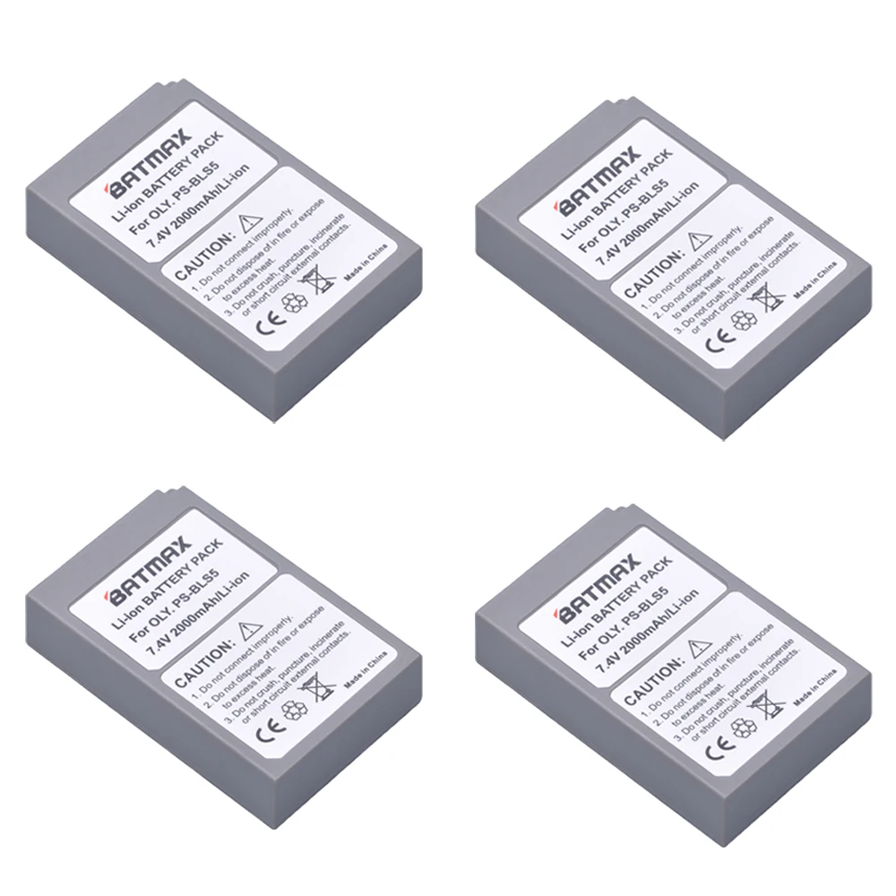4 шт. PS-BLS5 BLS-5 батареи + USB двойное зарядное устройство для Olympus PEN BLS-50 E-PL2 E-PL5 Stylus 1 1s