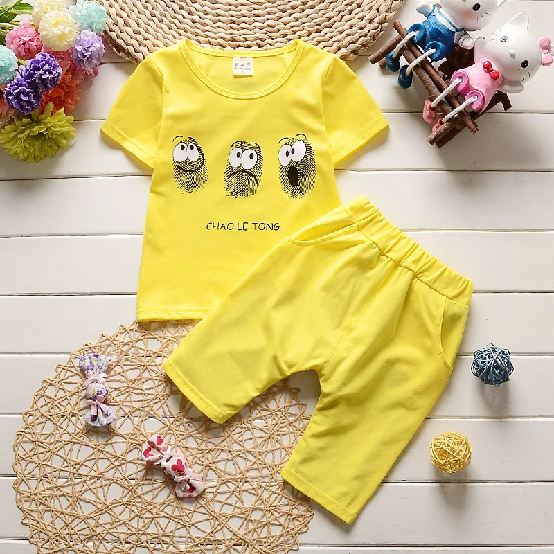 Высокое качество 2017 Лето Детские Хлопок Одежды Наборы Мальчики Девочки Костюмы