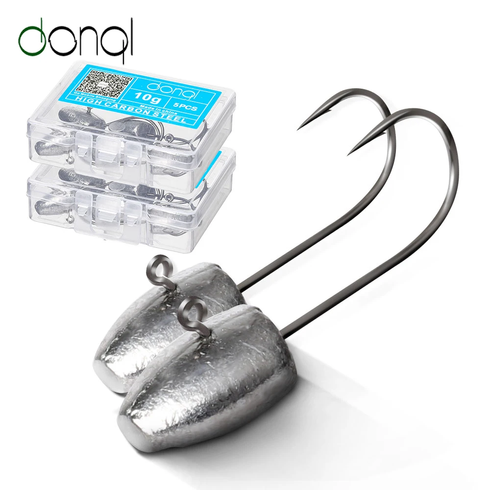 

DONQL 5pcs/ Set Jig Head Fishing Hooks Barbed Single Fishhook for Soft Worm Lure 3g 5g 7g 10g Carp Lead Head Hooks Accessories