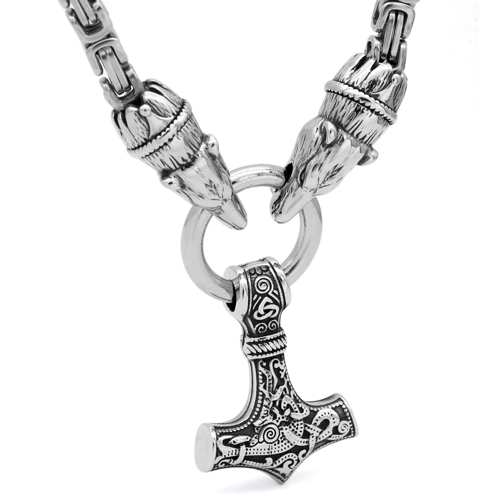 Мужская нержавеющая сталь Викинг Медведь голова с thor hammer MJOLNIR кулон